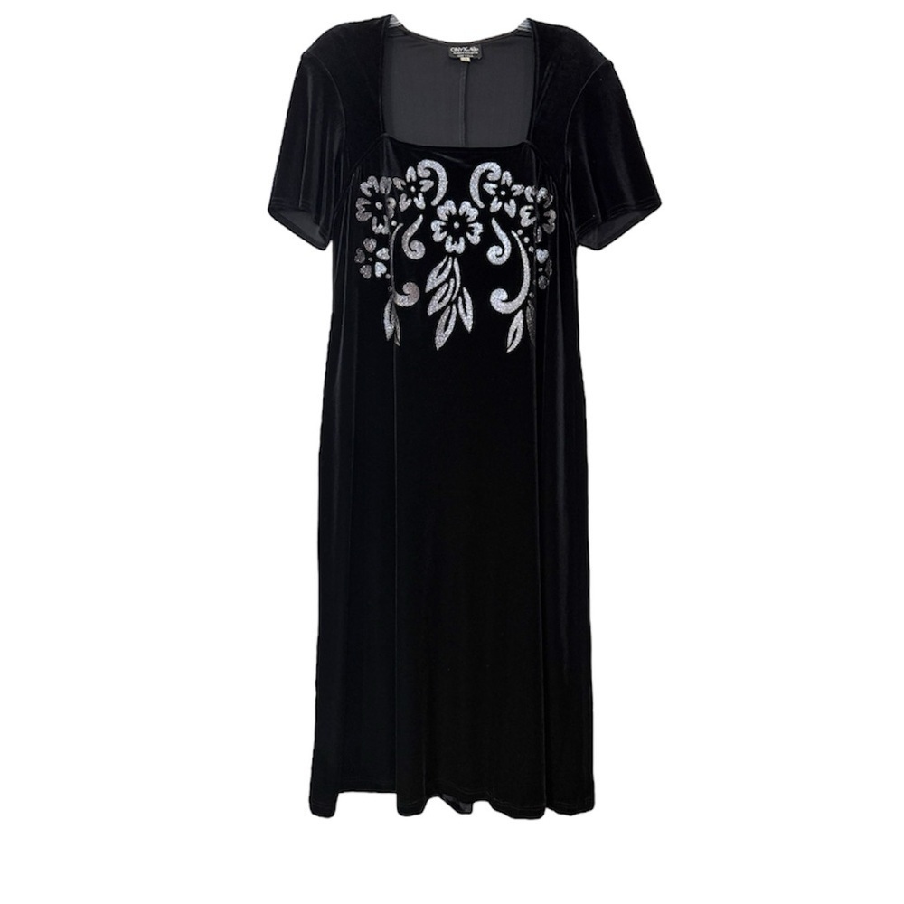 Vintage Cocktail Dress ONYX Nite by Wendy Chaitin Velvet Silver Glitter Black 14